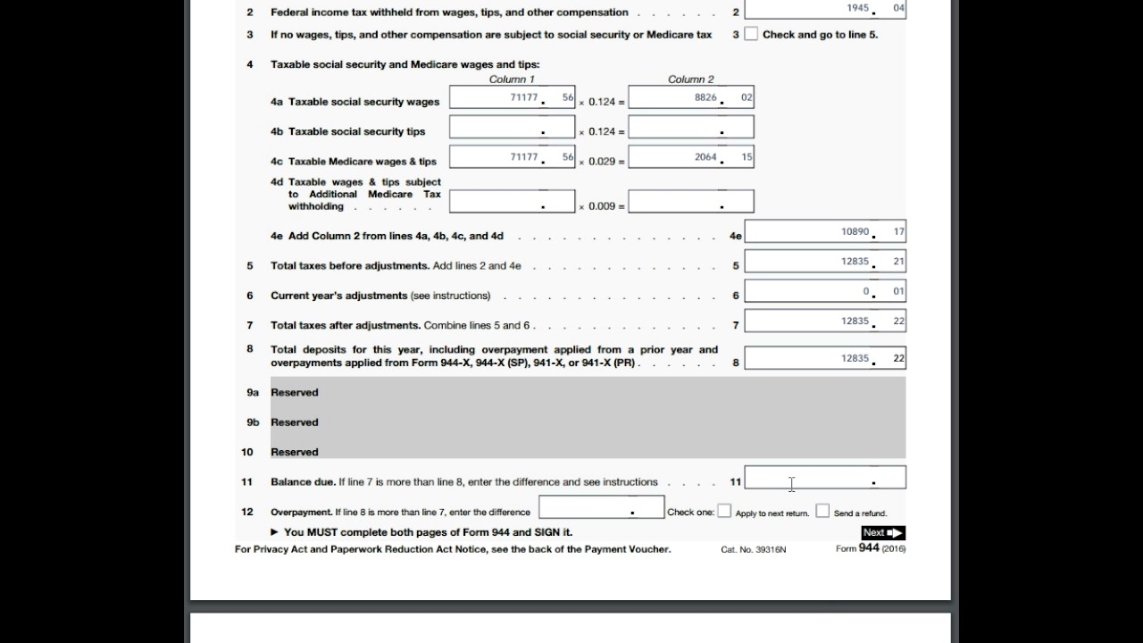 Annual Form 944 Read Below Definition As Well As Explanation To The Filling Out This Form