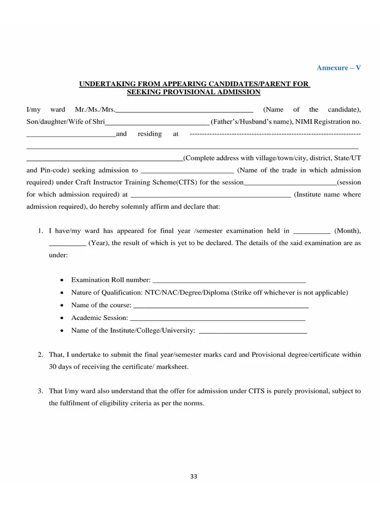Appearing Undertaking Formate PDF