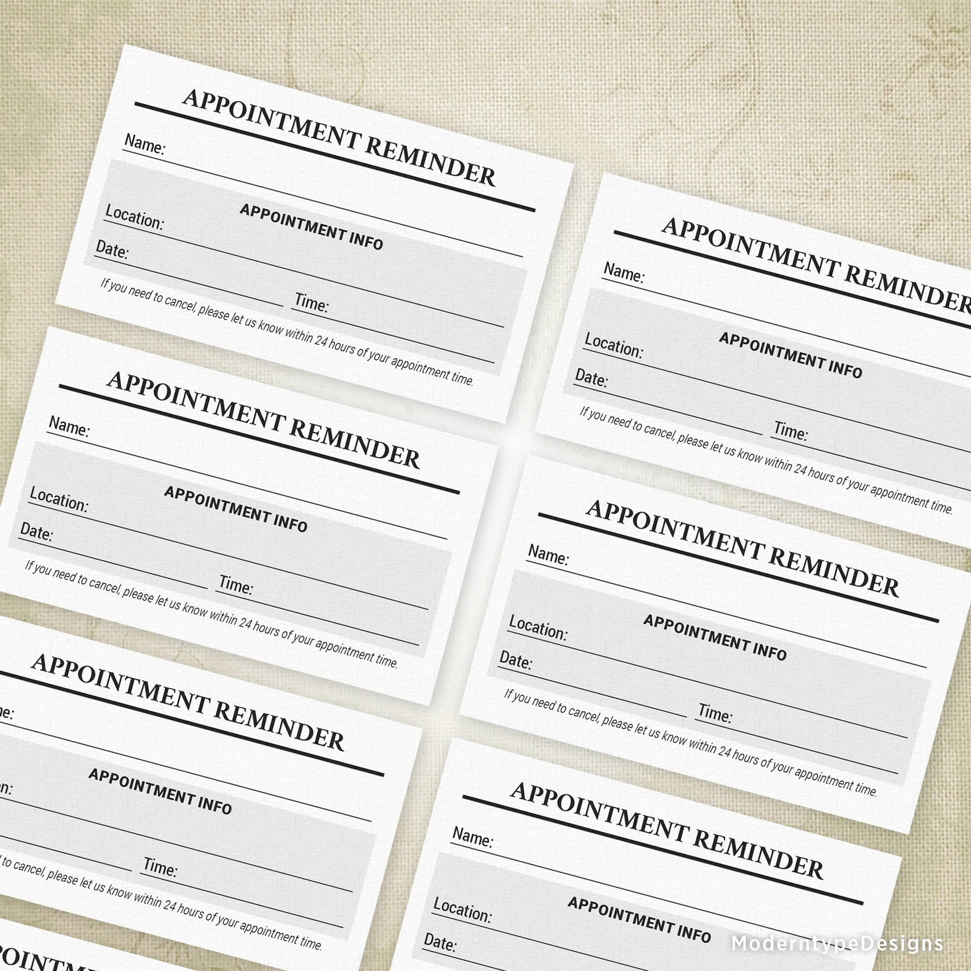 Appointment Reminder Card Printable 3 5 X 2 