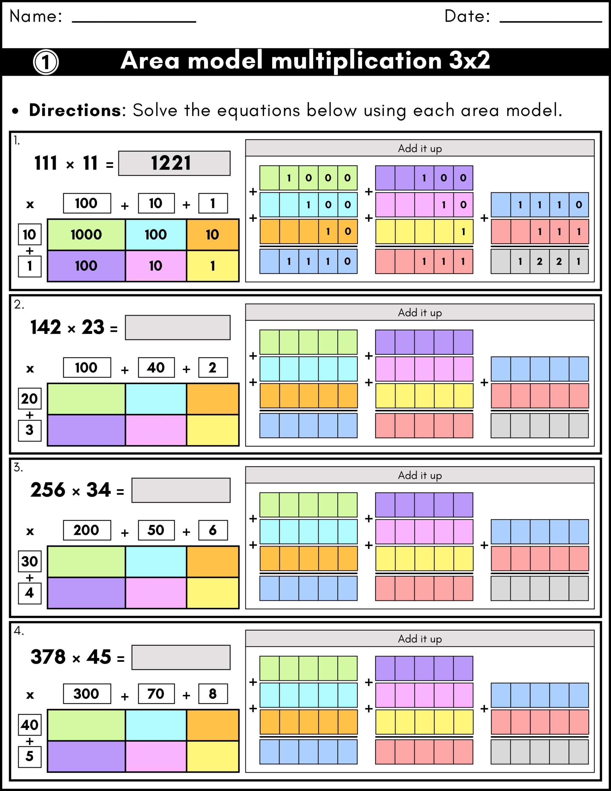 Free Printable Area Model Multiplication Worksheets