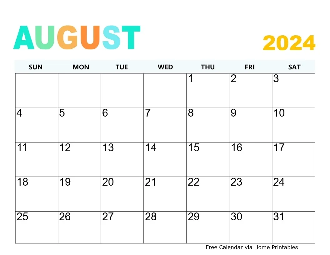 Printable Blank Calendar Page August