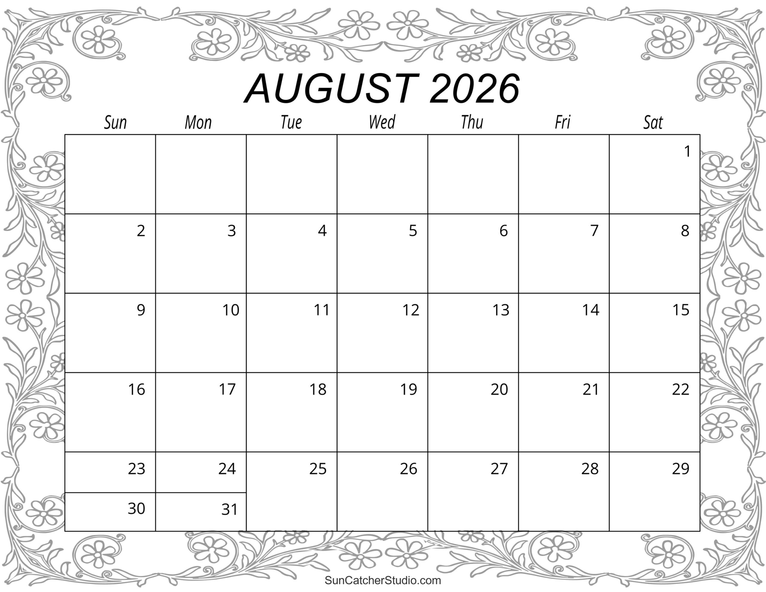 Blank Calendar August 2026