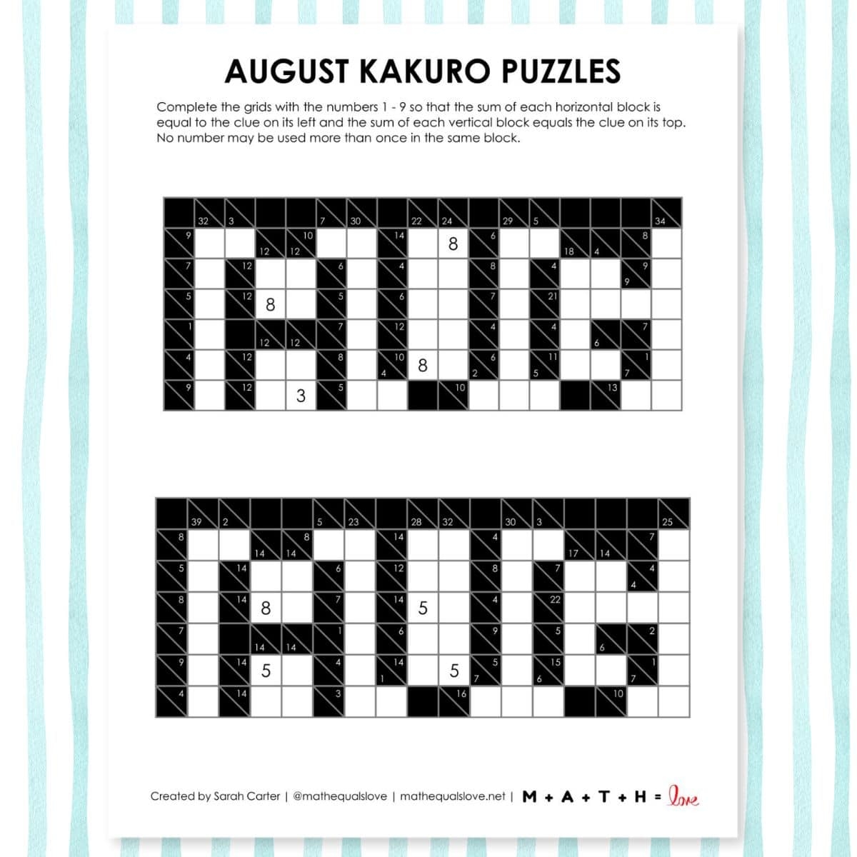 Kakuro Puzzles Printable Pdf