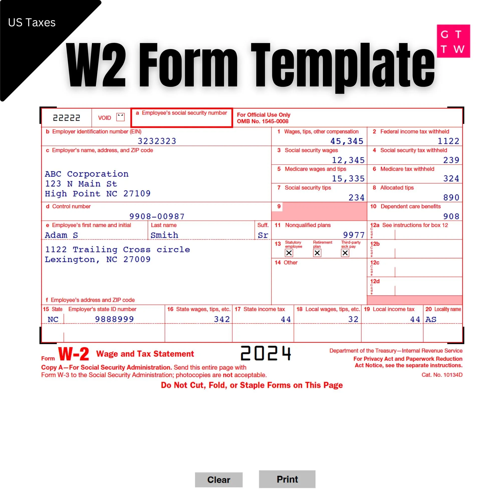 Ausf llbares W2 Form 2025 Druckbare IRS Vorlage Digitaler 