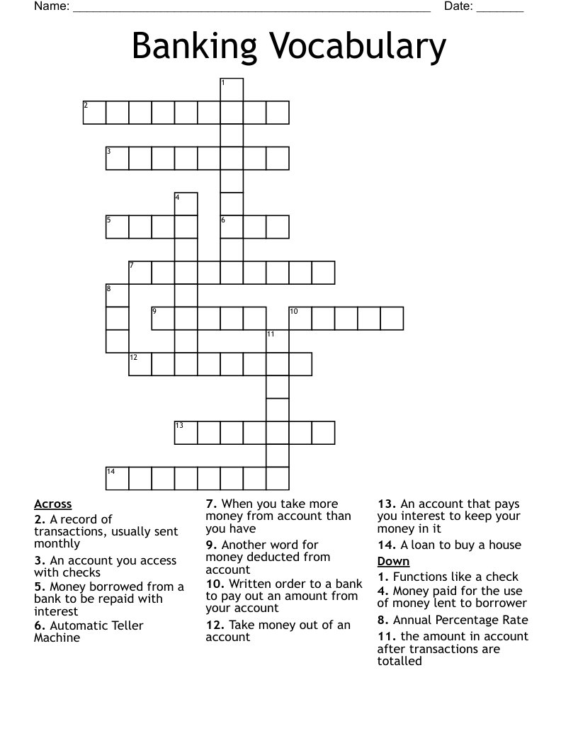 Banking Crosswords Word Searches Bingo Cards WordMint