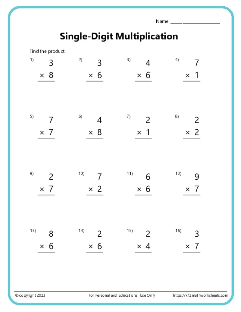 Multiplication Worksheet Printable Pdf