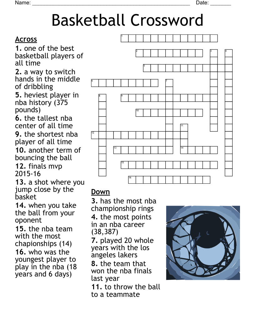 Basketball Themed Printable Crossword Puzzles