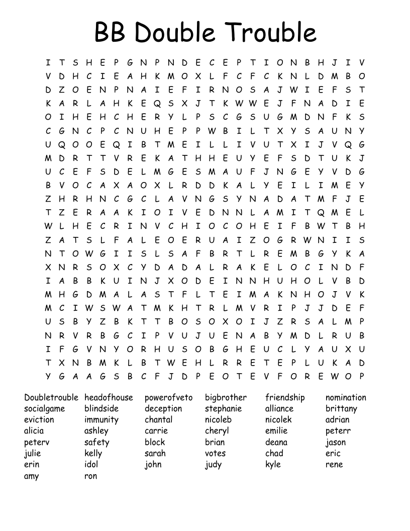 BB Double Trouble Word Search WordMint