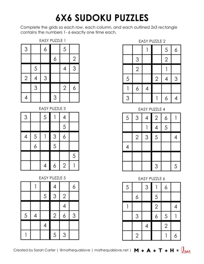 Free Printable Sudoku Puzzles 6 Per Page