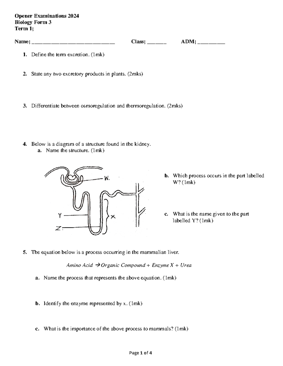 Form 3 Term 1 Opener Exams 2023