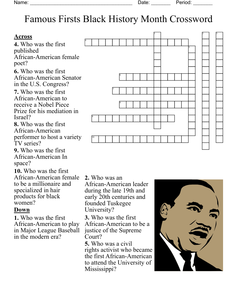 Black History Month Crossword Puzzles Printable