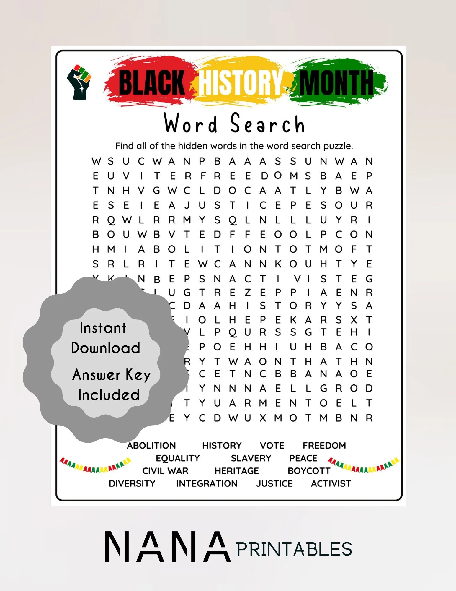Black History Word Find Puzzles Printable