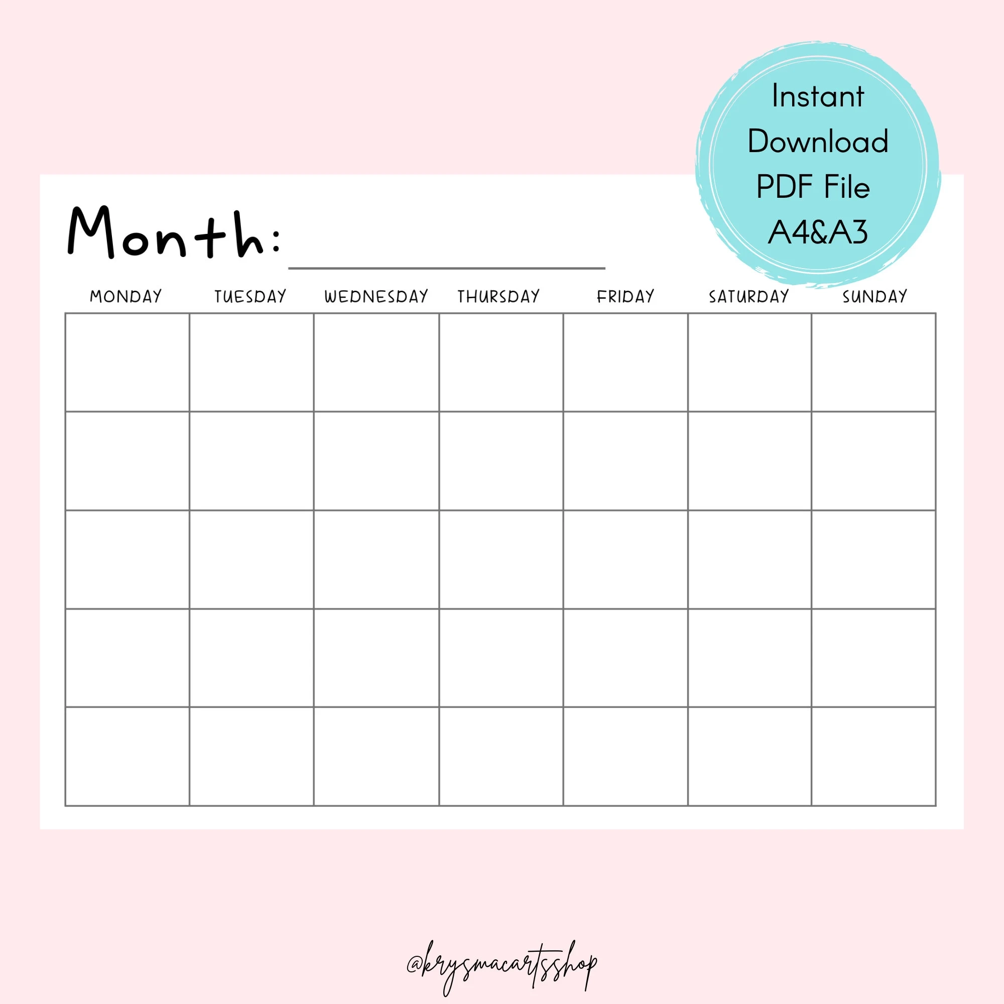 Printable Calendar Blank Monday
