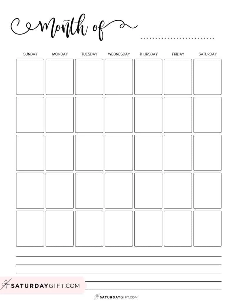 Large Printable Blank Calendar