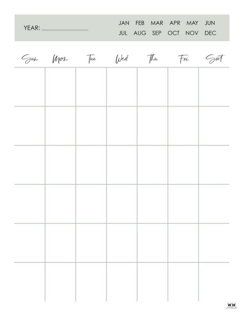 Free Vertical Printable Blank Calendars