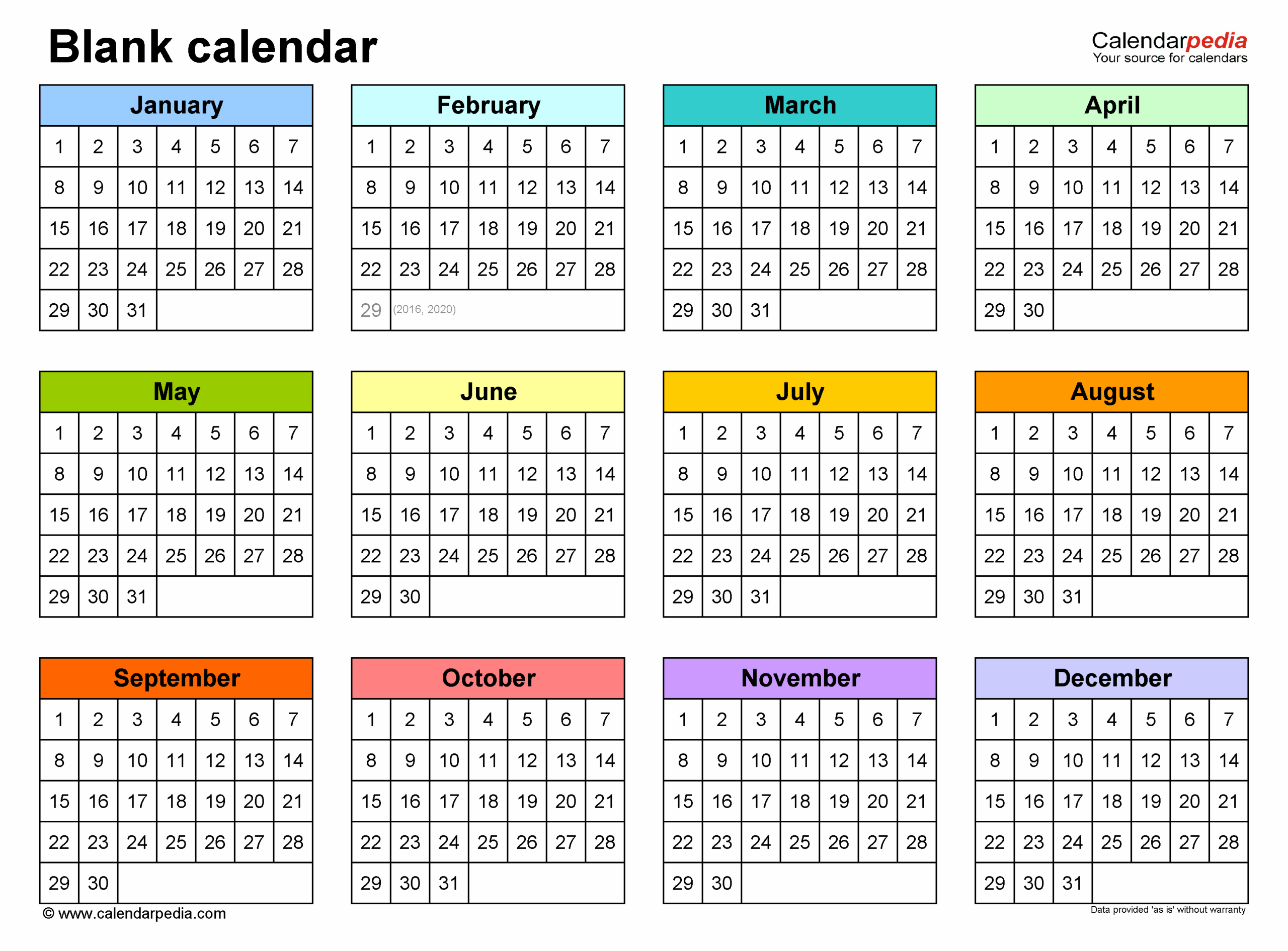 Blank 12 Month Calendar Printable