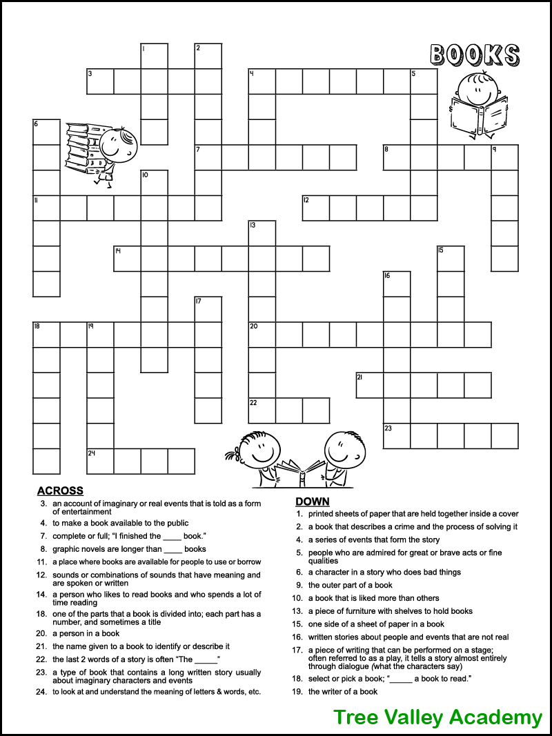 4th Grade Reading Crossword Puzzles Printable