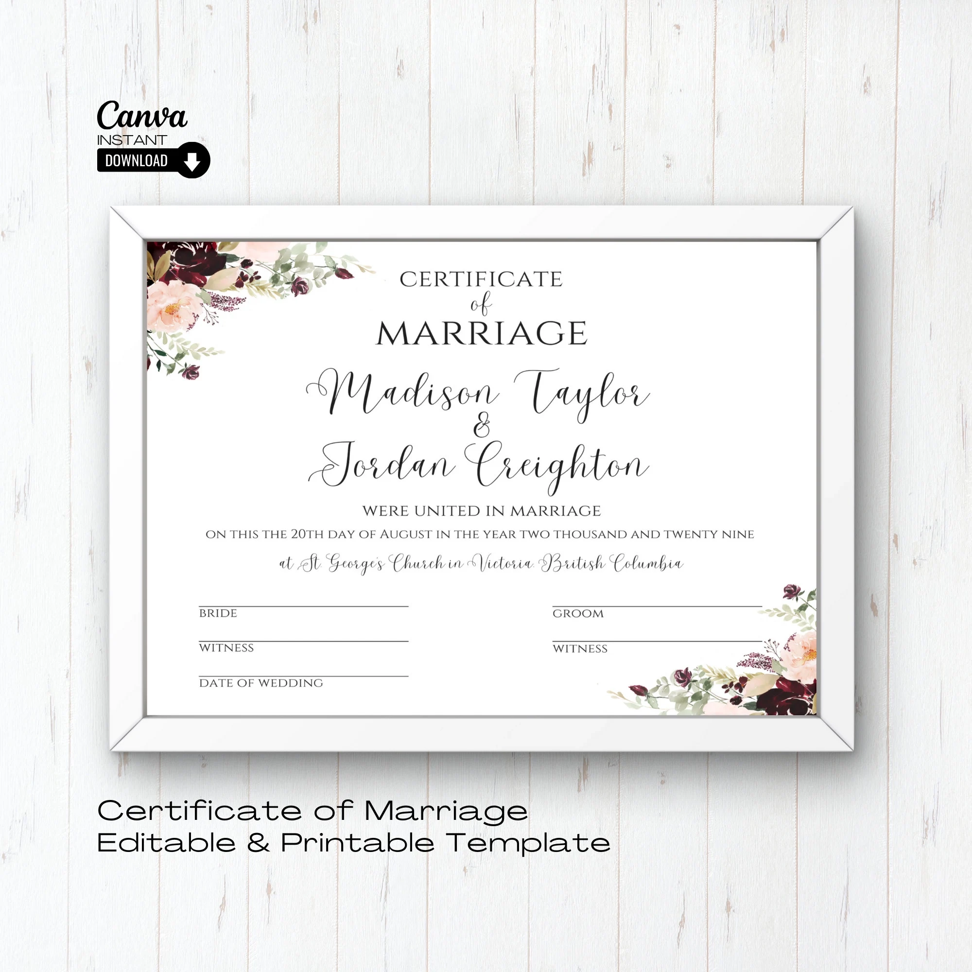Printable Wedding Certificate Template