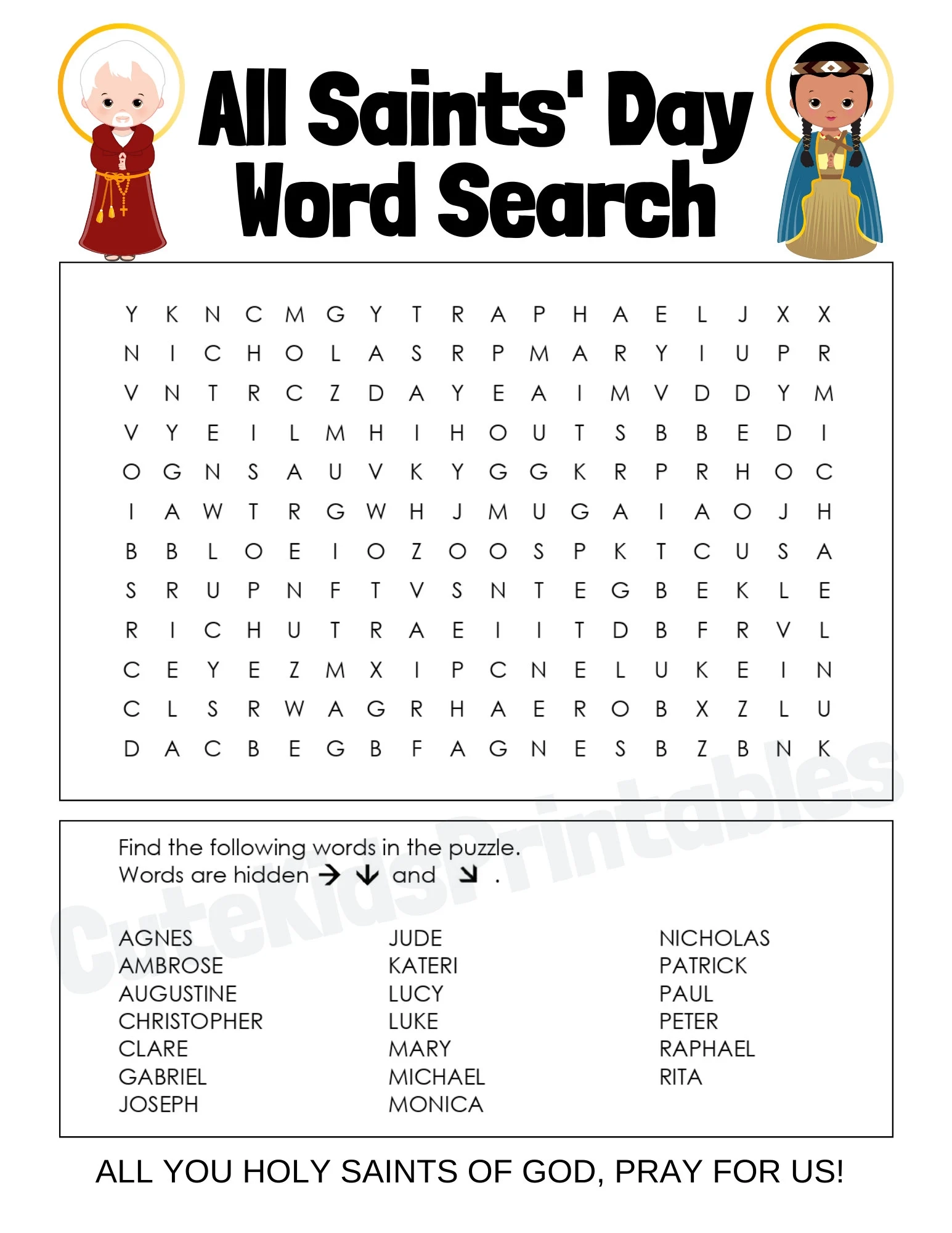 Buy All Saints Day Word Search Printable PDF Online In India Etsy