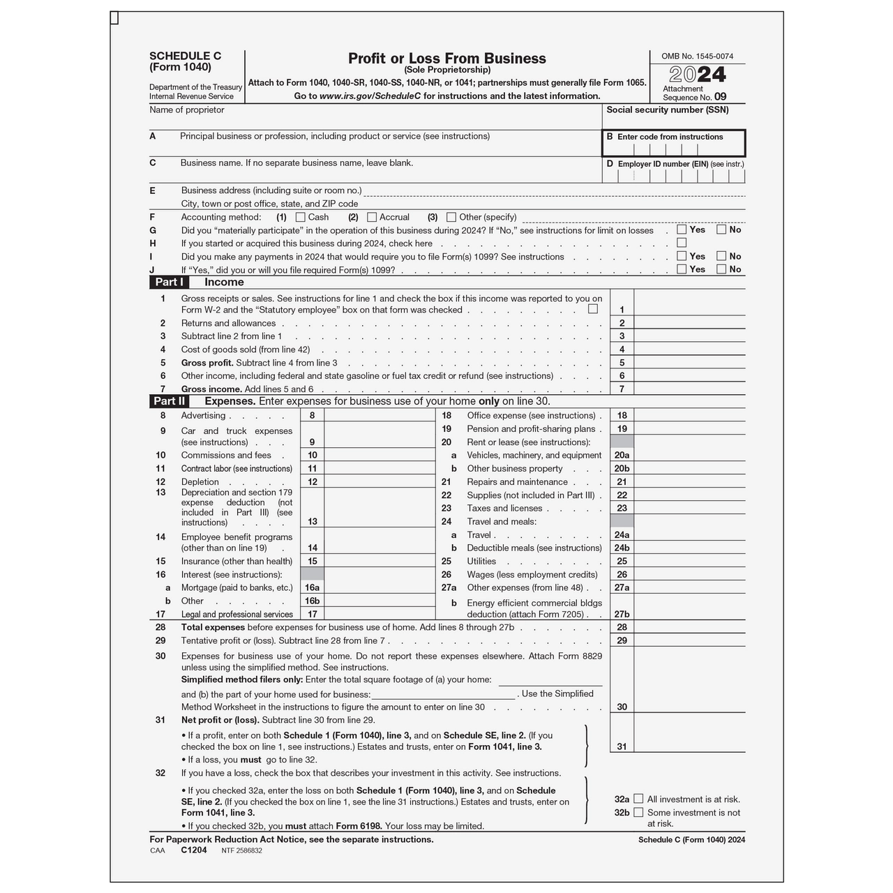 Irs Form 1040 Schedule C Instructions 2024