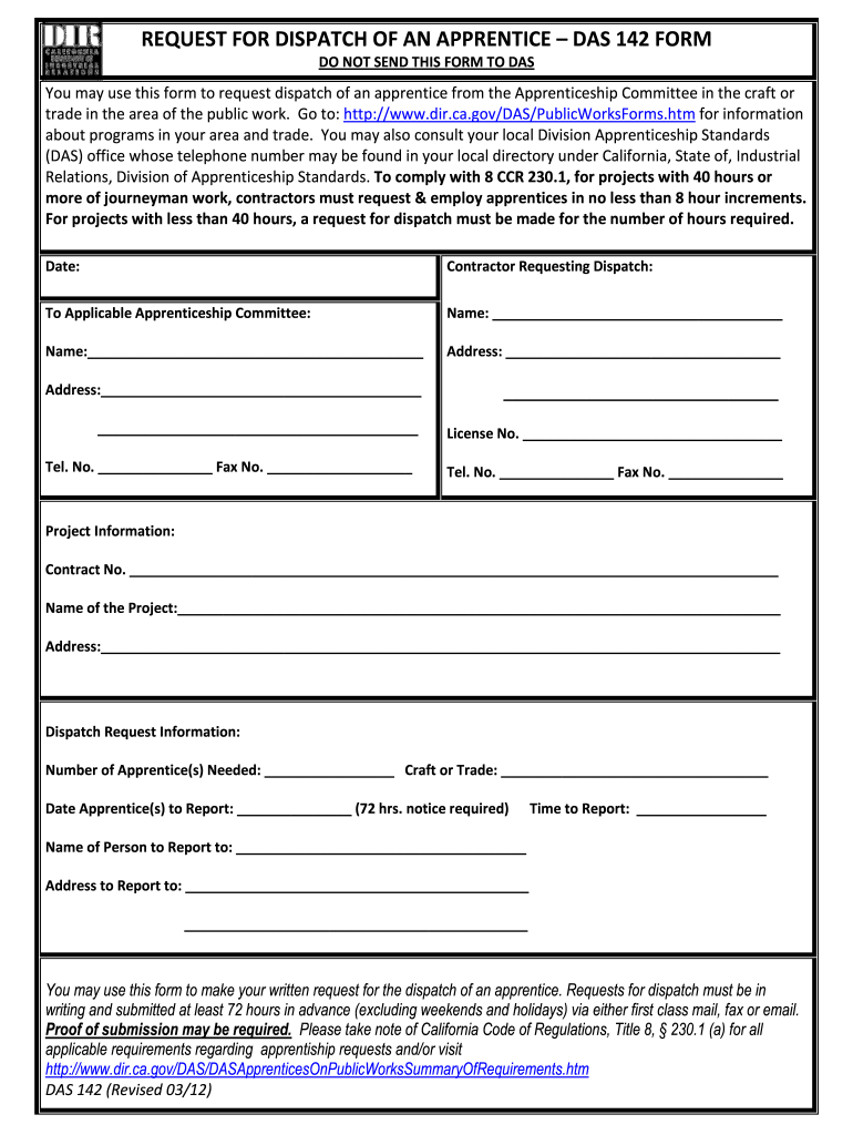 CA DIR DAS 142 Form Fill Online Printable Fillable Blank 