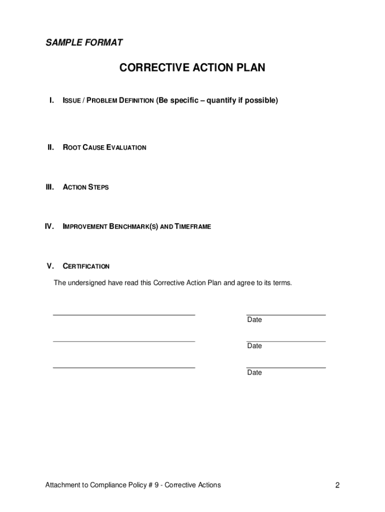 Printable Corrective Action Plan Template
