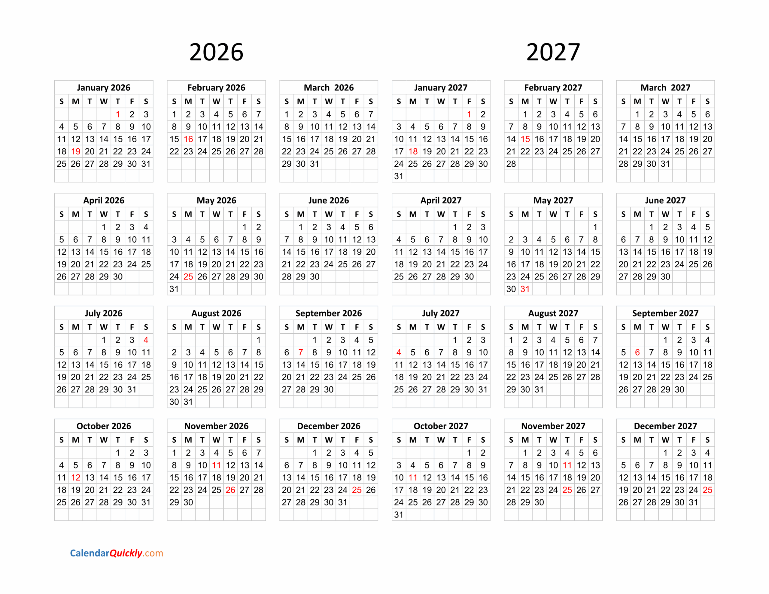 Blank Calendar July 2026 And August 2027