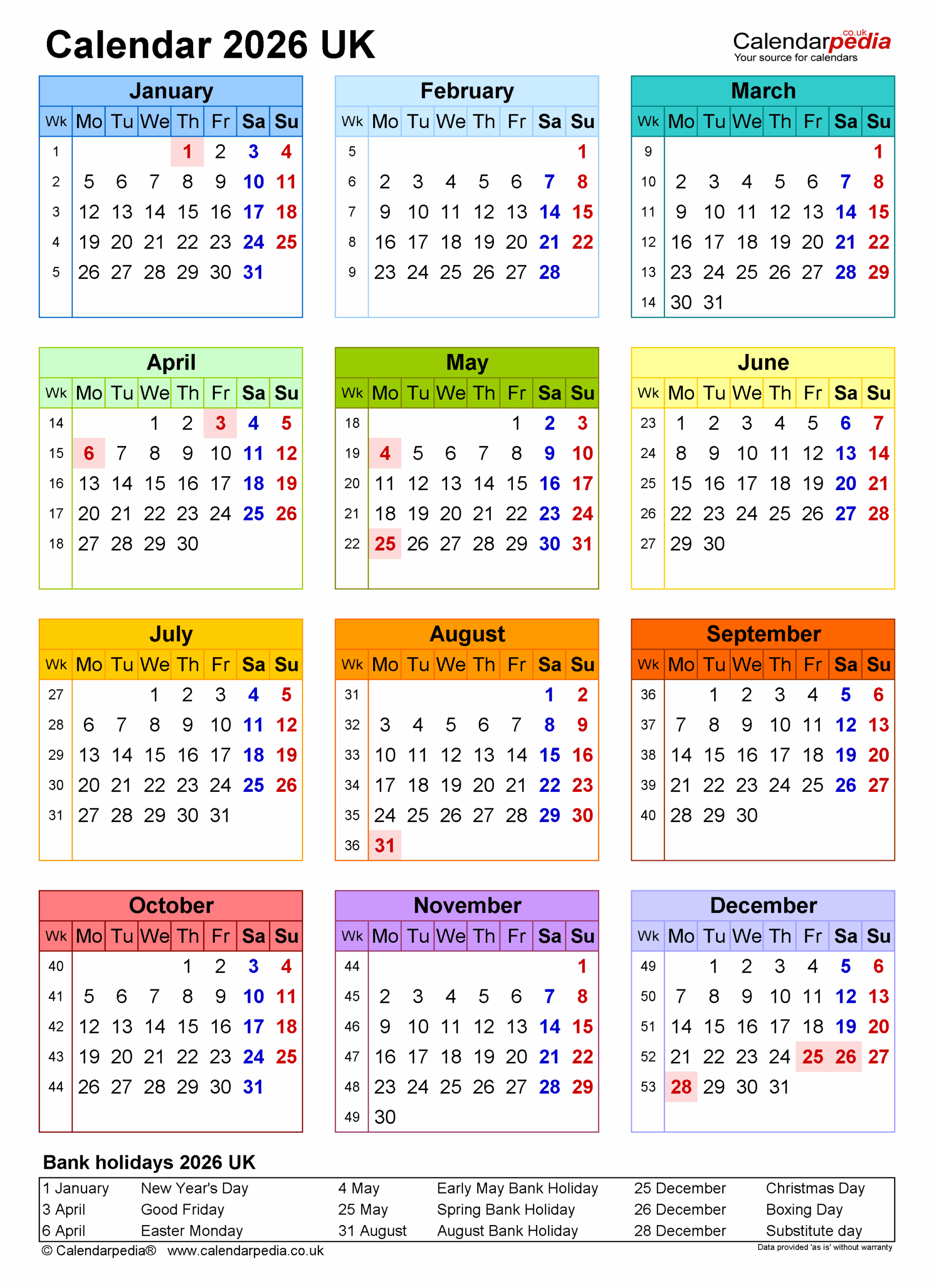 Large Printable Calendar 2026