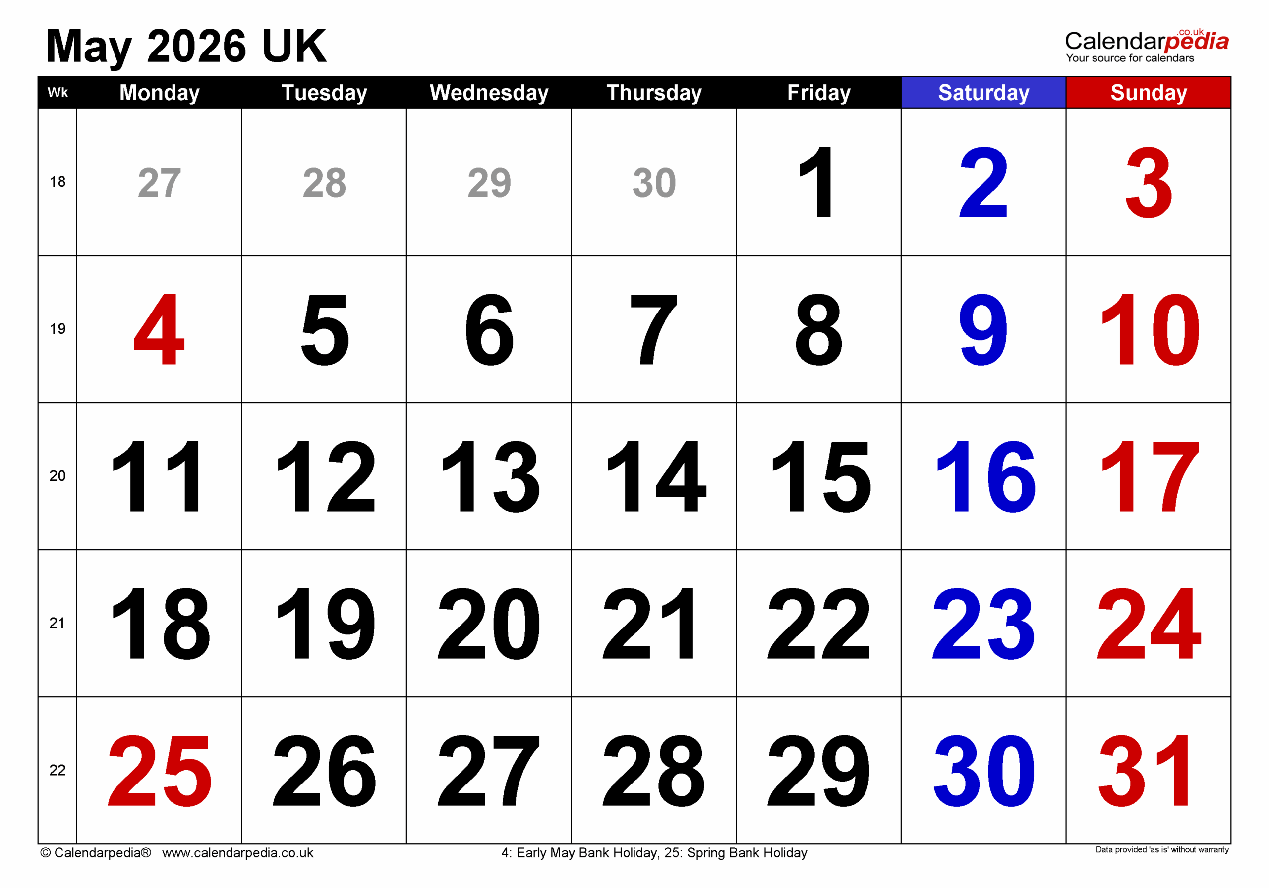 May 2026 Calendar With Holidays Printable