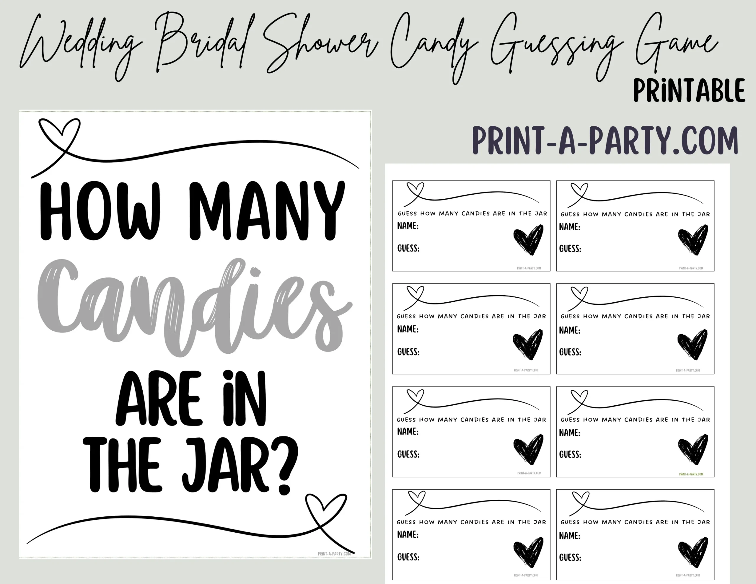 Candy Jar Guessing Game WEDDING HEARTS Printable For Bridal 