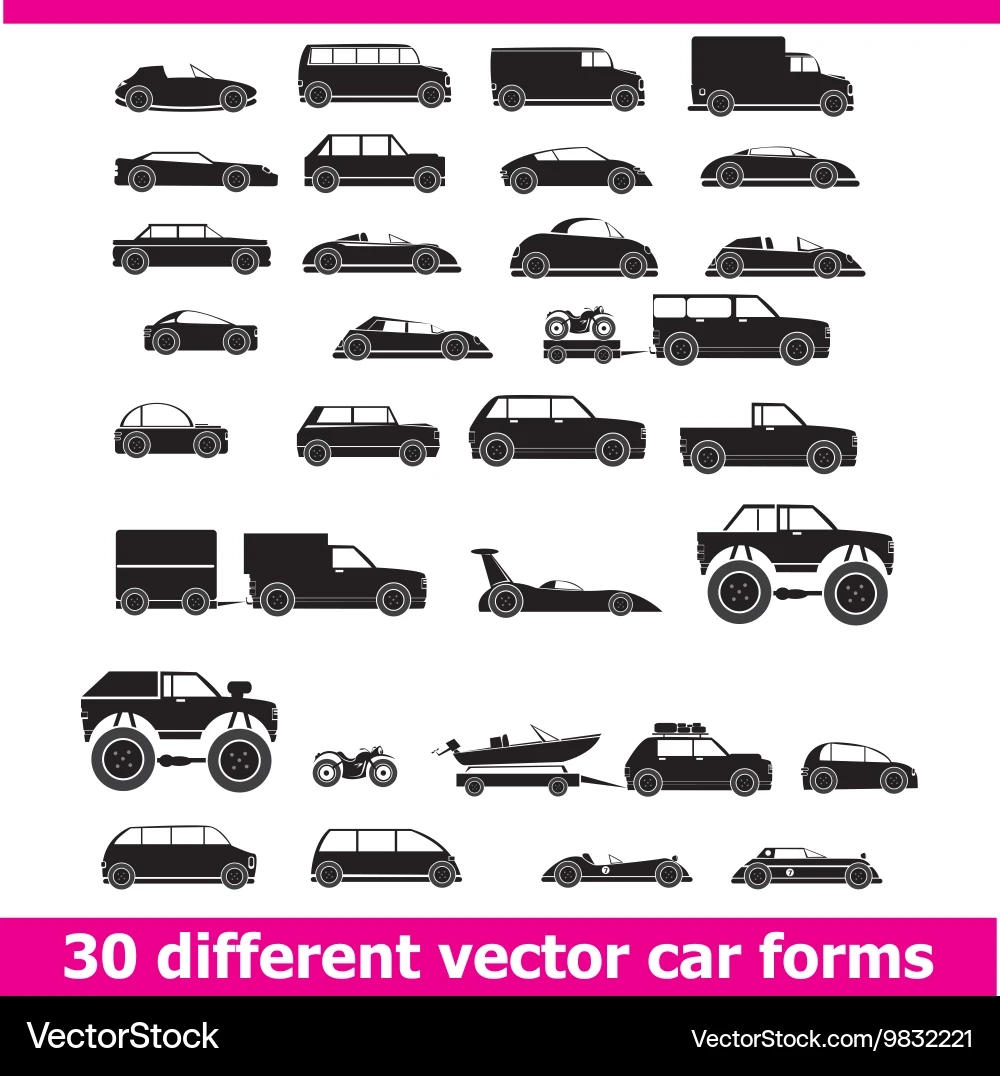 Cars Icons Set 30 Different Car Forms Royalty Free Vector