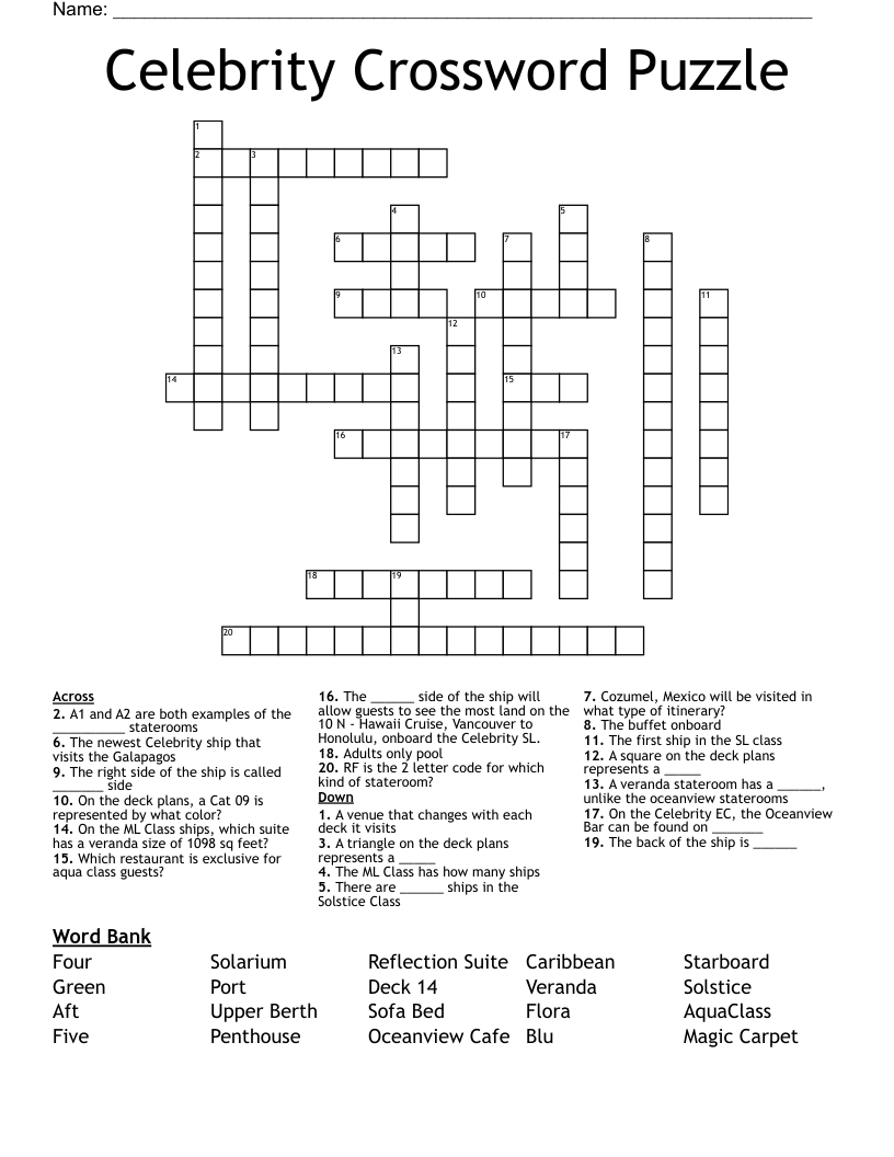 Celebrity Crossword Puzzle WordMint
