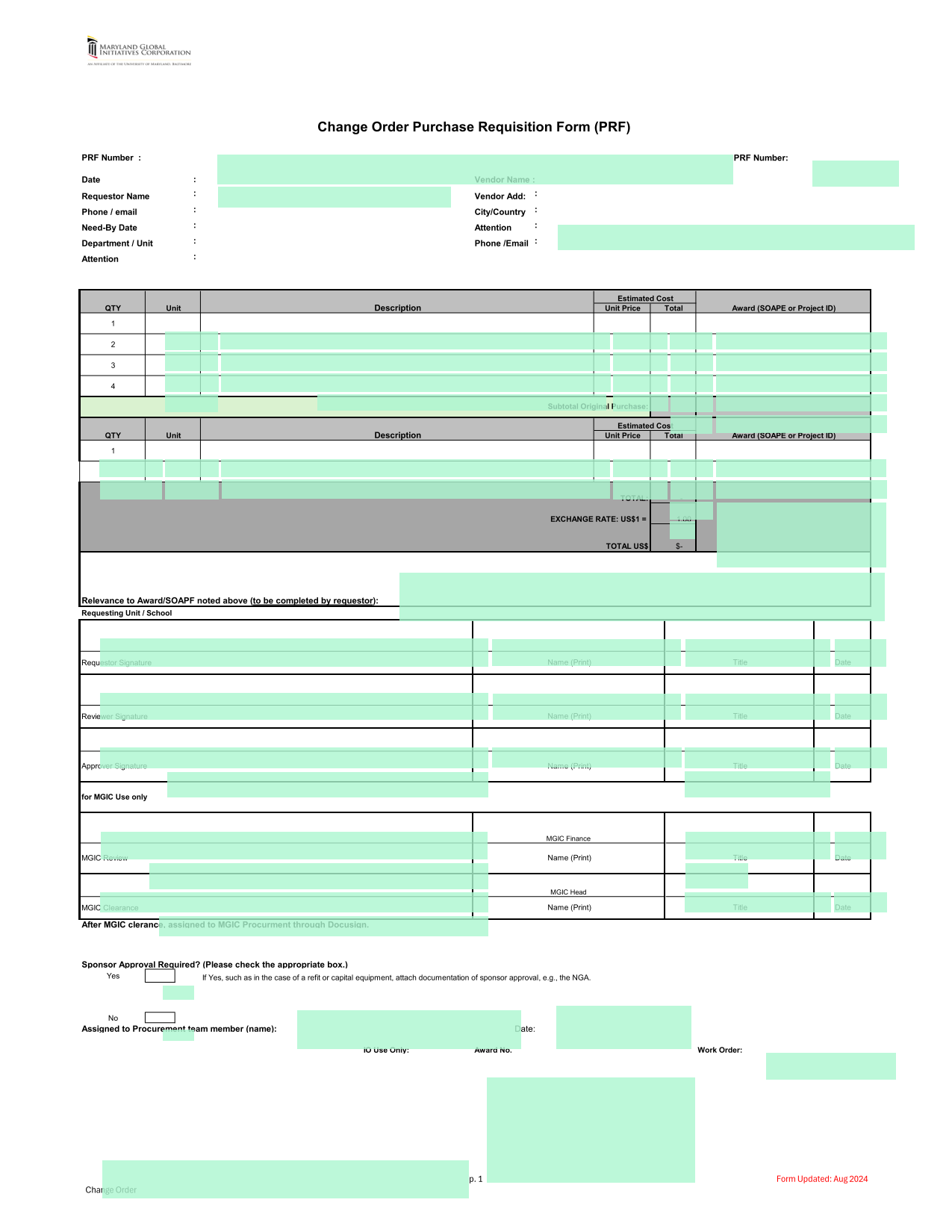 Supplier Request Form Uw