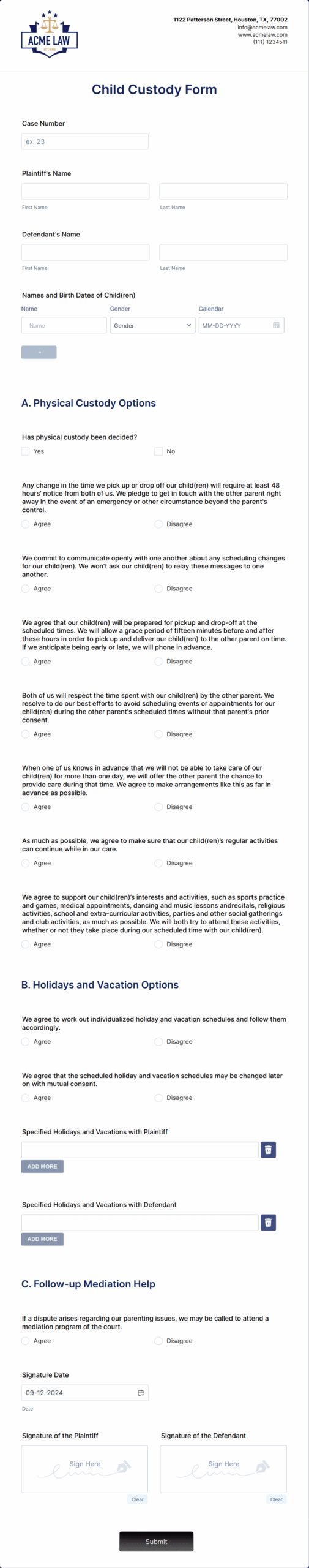 Child Custody Form Template Jotform