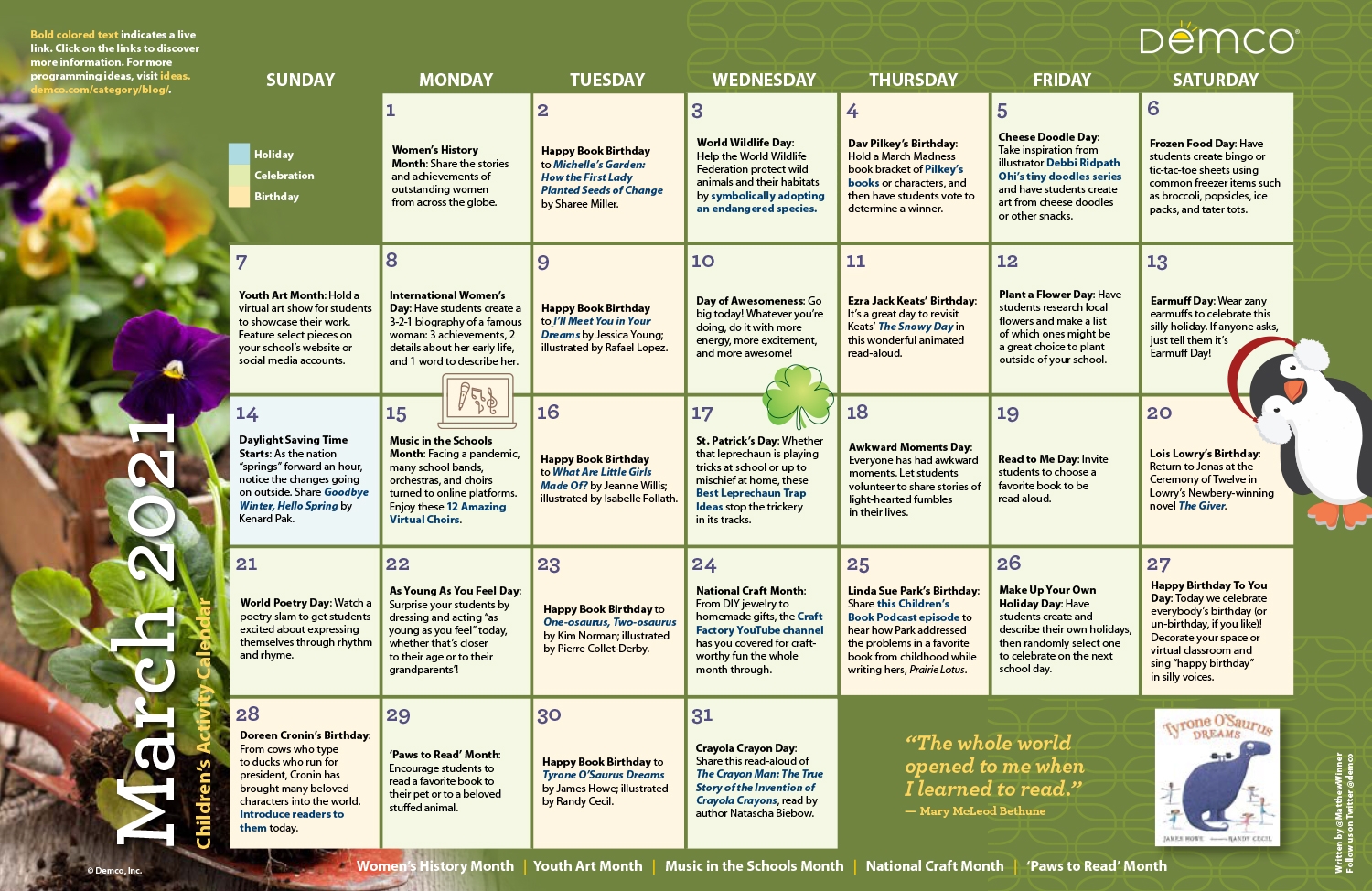 March Activity Calendar Printable