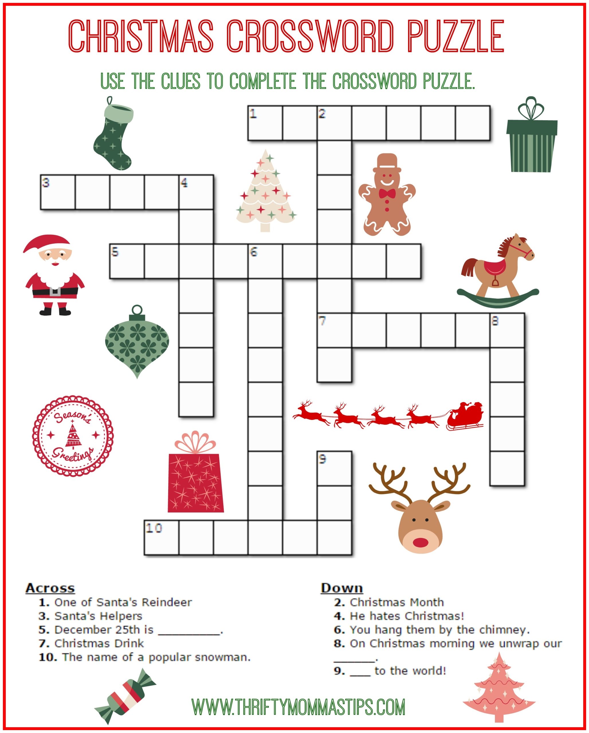 Adult Christmas Crossword Puzzles Printable