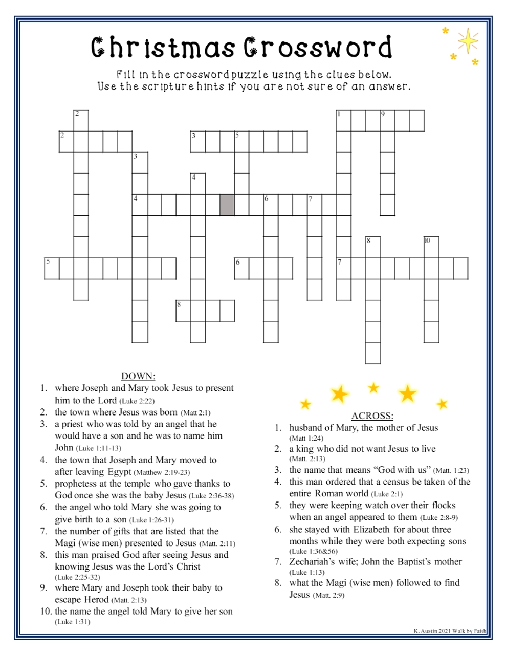 Religious Christmas Crossword Free Printable