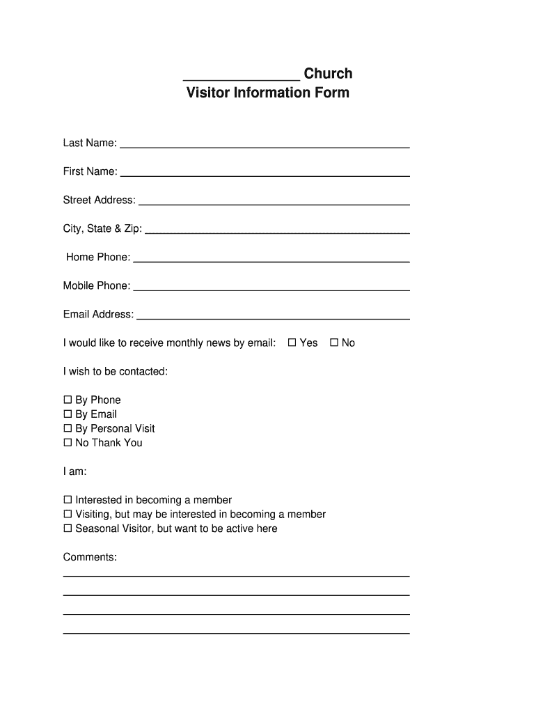 Church Visitor Information Form Fill Online Printable Fillable 