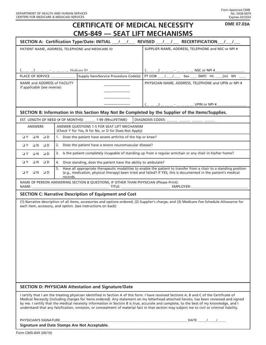Cms 849 Fill Out Printable PDF Forms Online