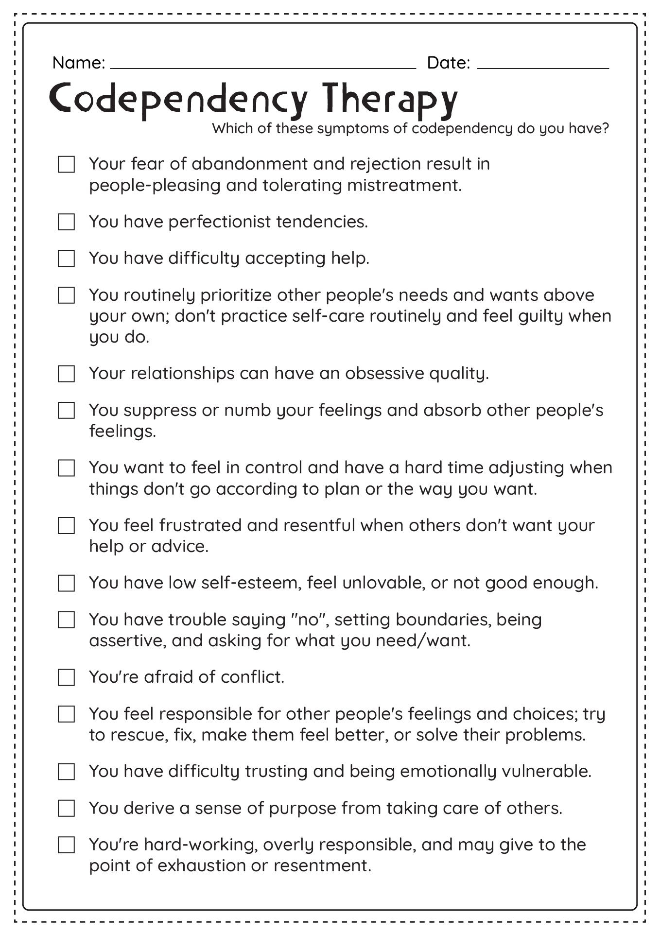 Free Printable Codependency Worksheets Pdf