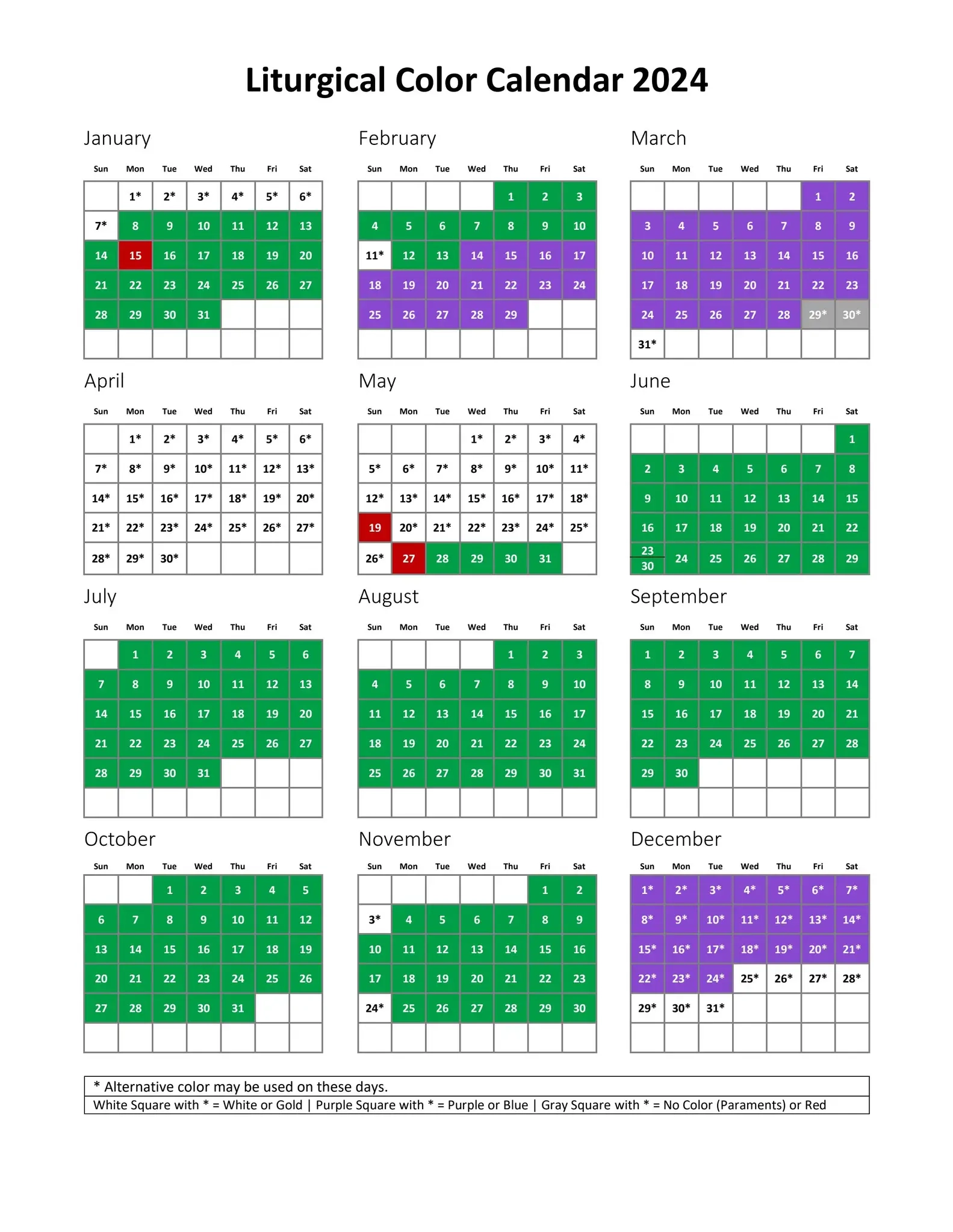 Cokesbury Liturgical Color Calendar 2024 By United Methodist 