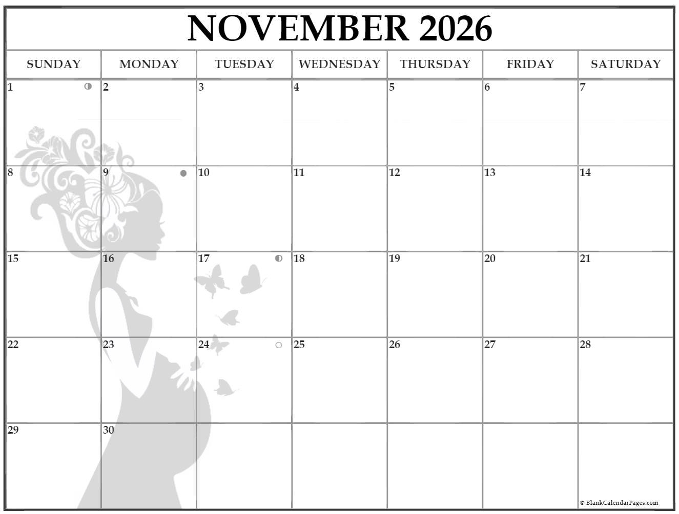 November 2026 Printable Moon Phase Calendar