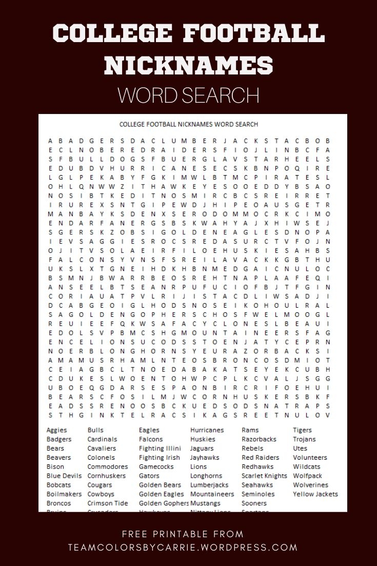 College Football Word Search FREE Printable