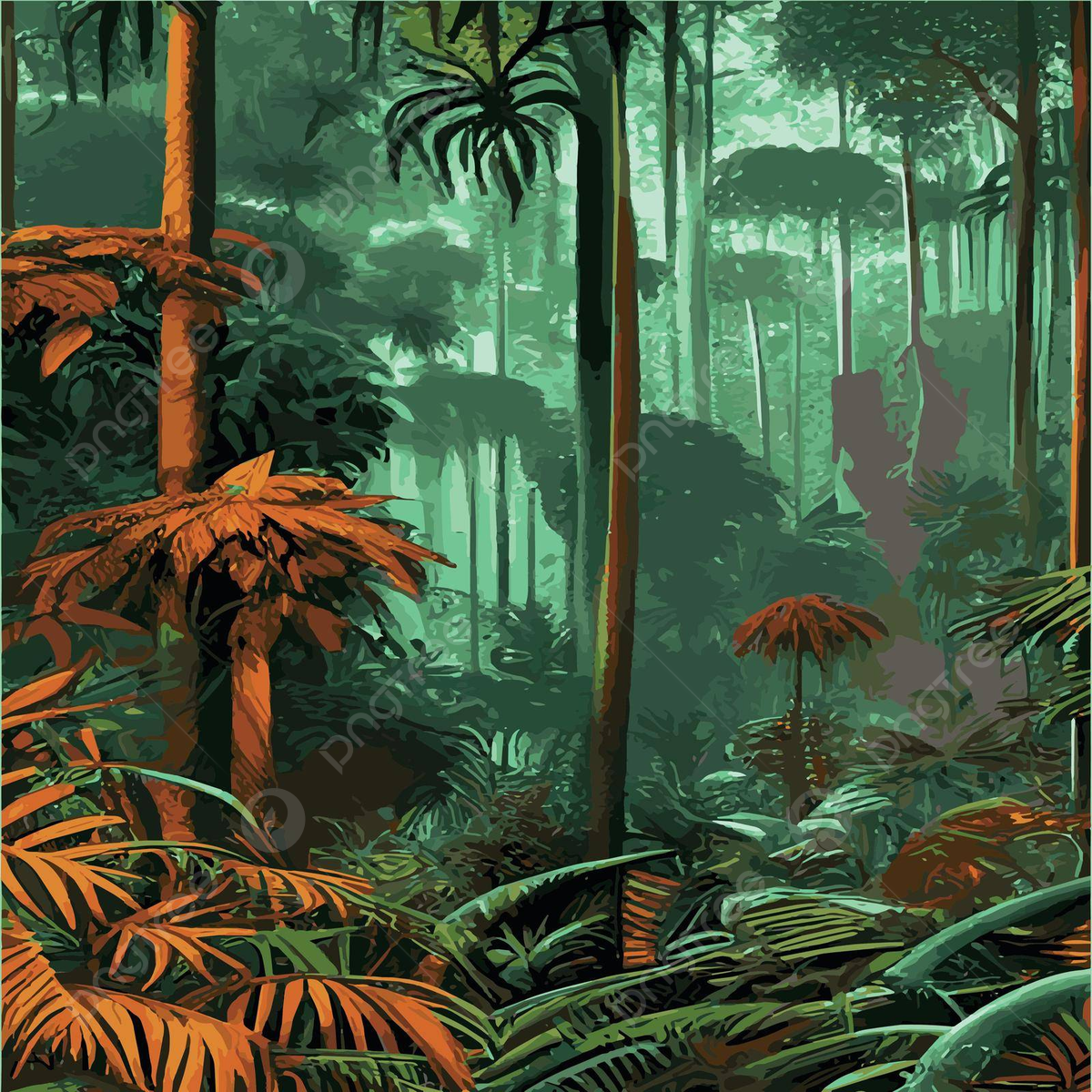Colorful Tropical Rainforest Print With Palm Leaves And Plants 