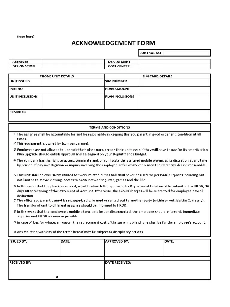 Printable Accountability Form Template