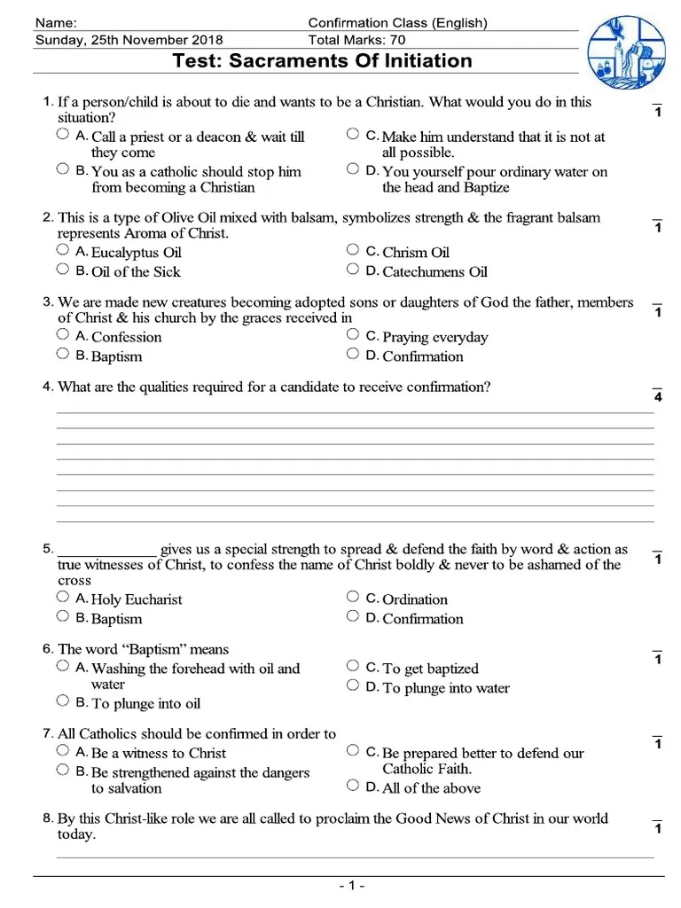 Free Printable Confirmation Worksheets