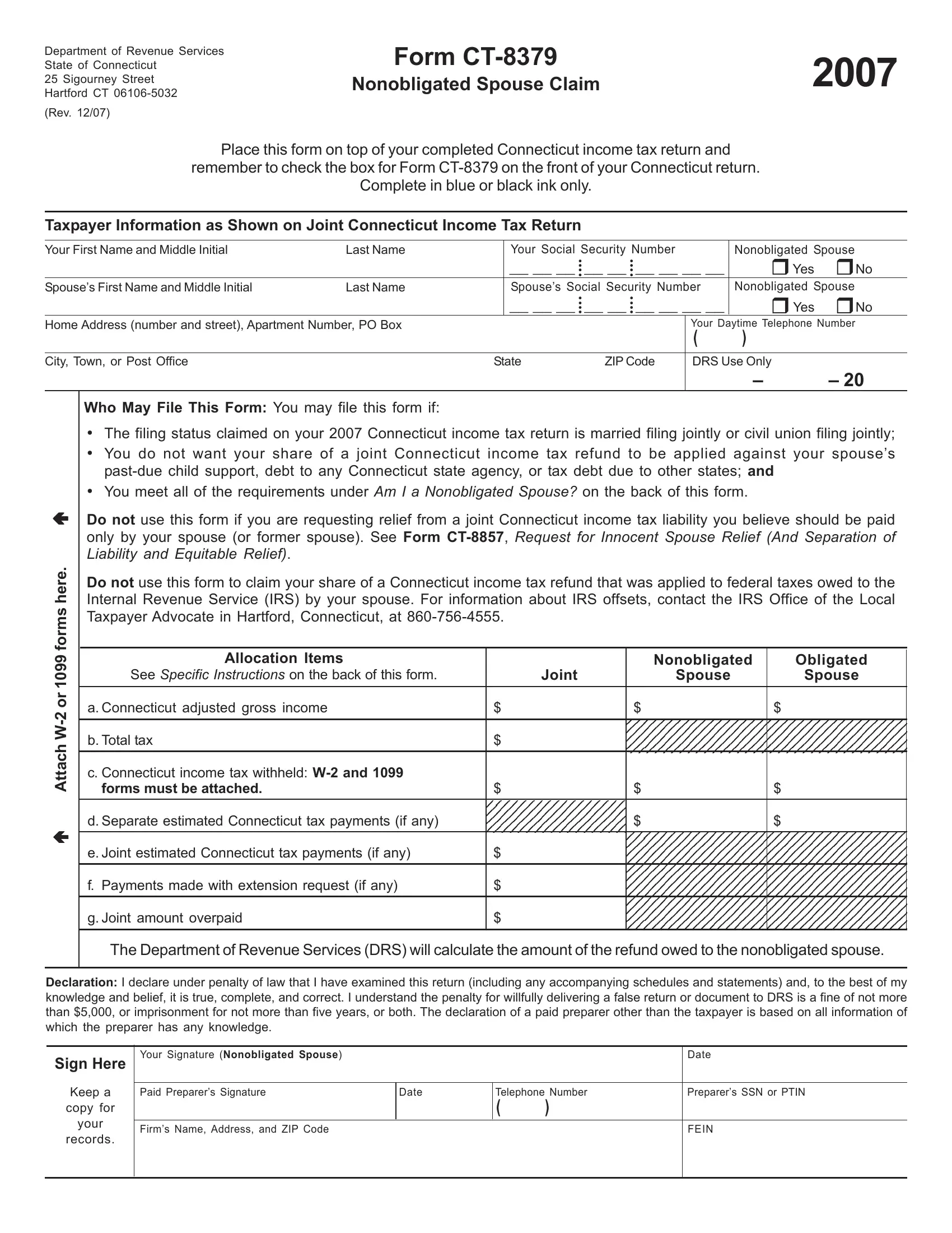 Connecticut Form 8379 Fill Out Printable PDF Forms Online