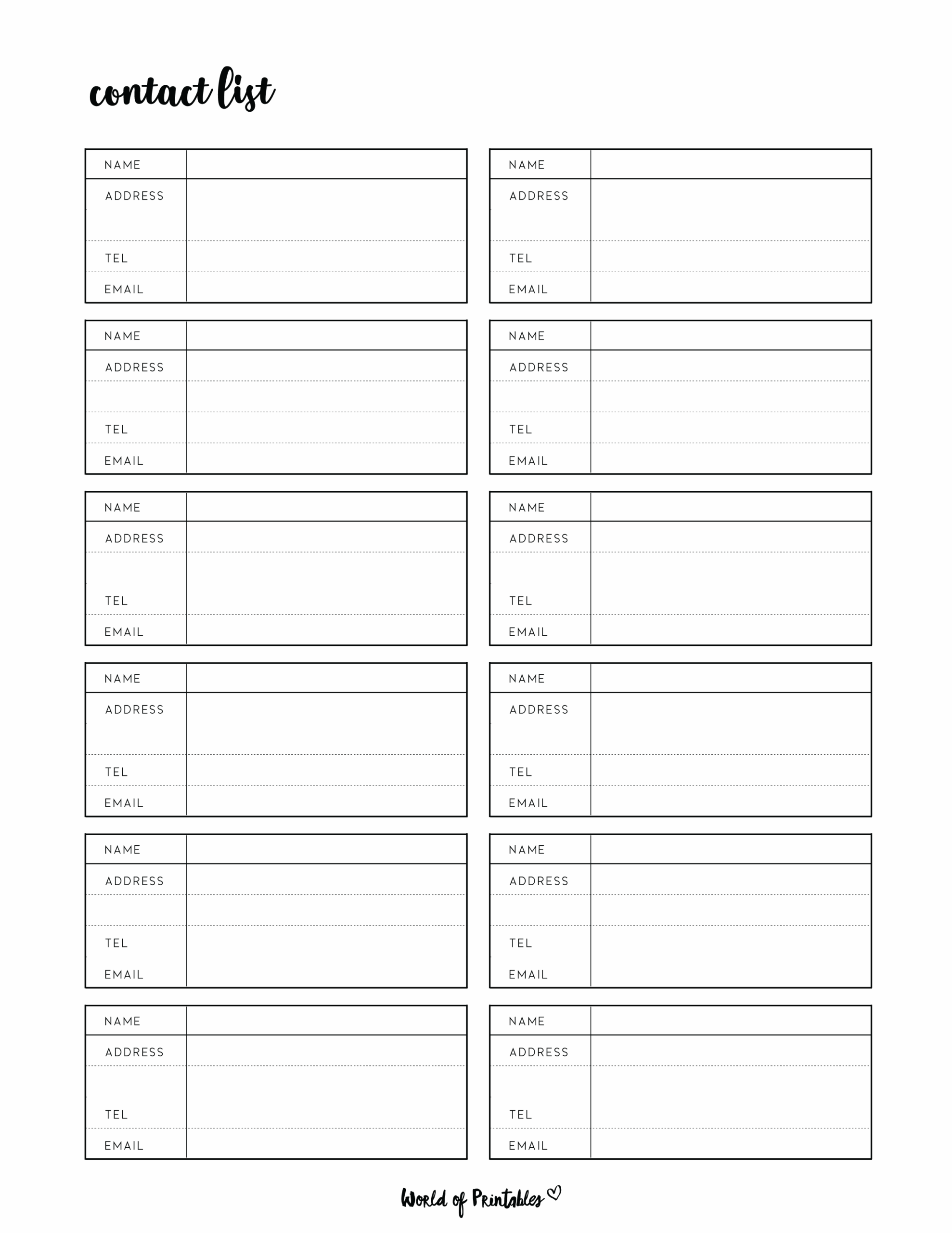 Contact List Templates 12 Of The Best Styles World Of 