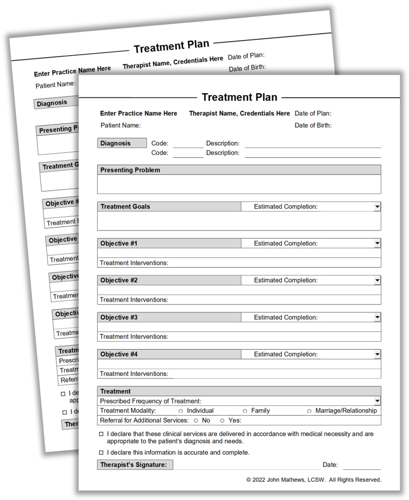 Printable Treatment Plan Template