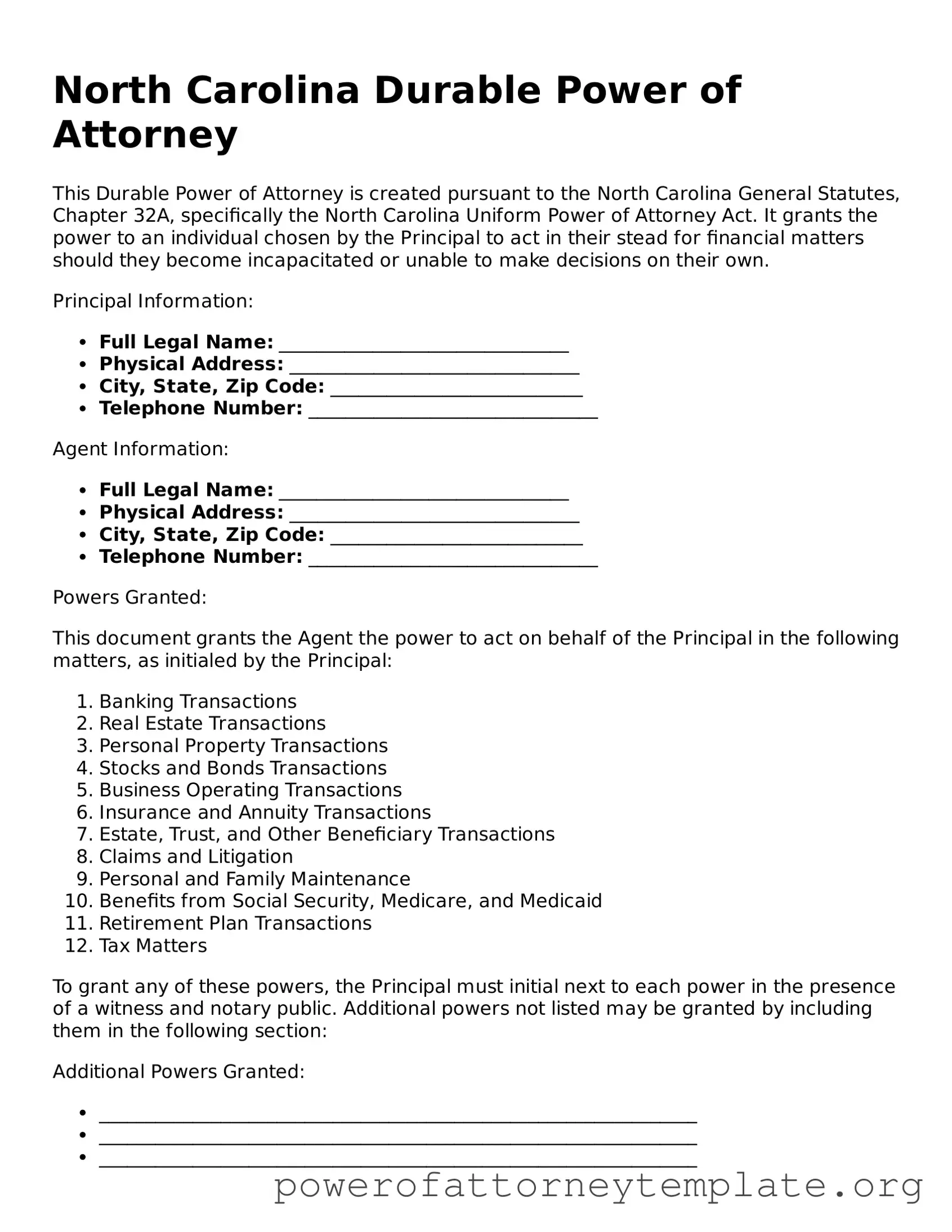 Durable Power Of Attorney Forms Printable Nc